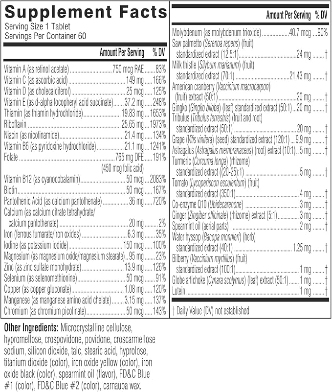 Swisse Daily Multivitamin for Men 50 and Over | 39 Vitamins, Antioxidants and Minerals + Adaptogens | Energy & Immune Support | Mens 50+ Multivitamins Supplement | 60 Tablets