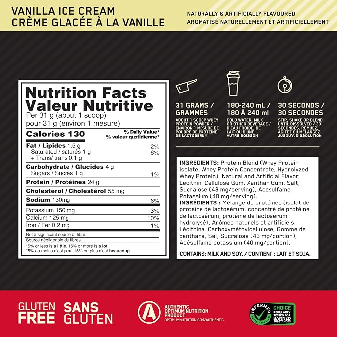 Optimum Nutrition Gold Standard 100% Whey Protein Powder, Vanilla Ice Cream, 2 Pound (Packaging May Vary) (Pack of 6)
