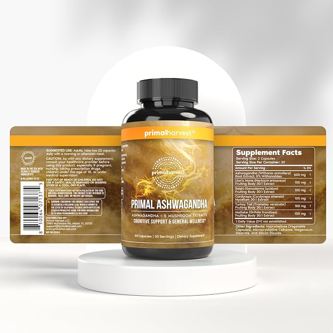 Primal Harvest Ashwagandha – Daily Vegan Supplement, Gluten & Dairy Free