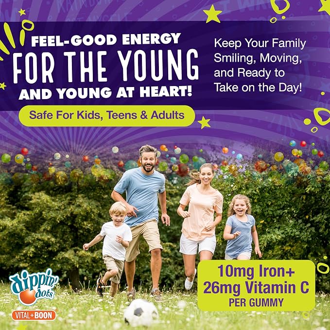 Vital+Boon - Iron with Vitamin C & B12 Gummies (120 Count) Vital for Red Blood Cell Formation | Gum Drop Grape Real Pectin Fruit Chew Supplements | Vegan, Non-GMO, Gluten Free & Gelatin Free