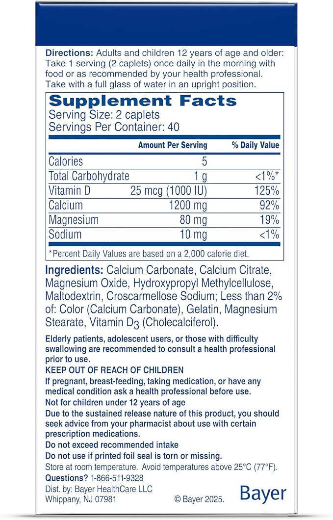 Citracal Slow Release- Calcium 1200 mg with Vitamin D3, Magnesium, Calcium Supplement, Bone Health Support, Take Once Daily Caplet, 80 Count