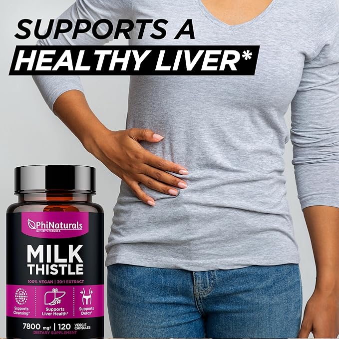 PhiNaturals Milk Thistle Extract Capsules Supplement Liver Detox 260mg Silymarin 30:1 Extract Equivalent to 7800mg Milk Thistle Seeds Liver Detox Silimarina