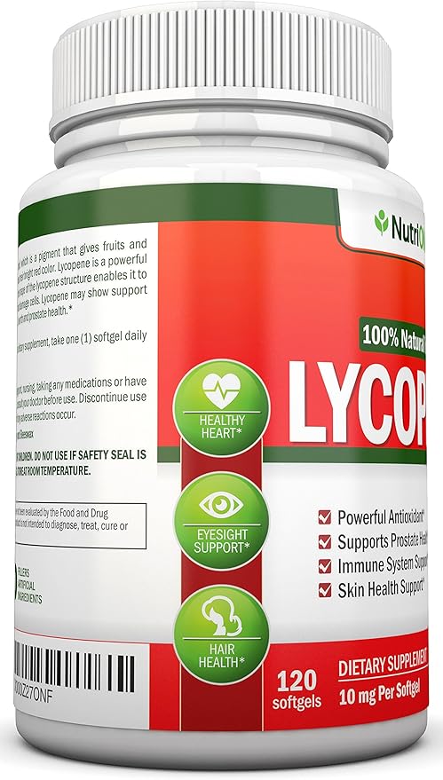 Lycopene - 10MG - 120 Softgels - 3 Month Supply - Premium Quality Antioxidant - 100% Natural Tomato - Great for Prostate Health, Immune System Support, Heart Health and Eyesight Support