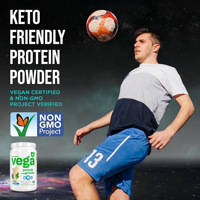 Vega Premium Protein + Supergreens, Vanilla – 20g Vegan Protein, Dairy & Gluten Free, 21.7 oz (20 Servings)