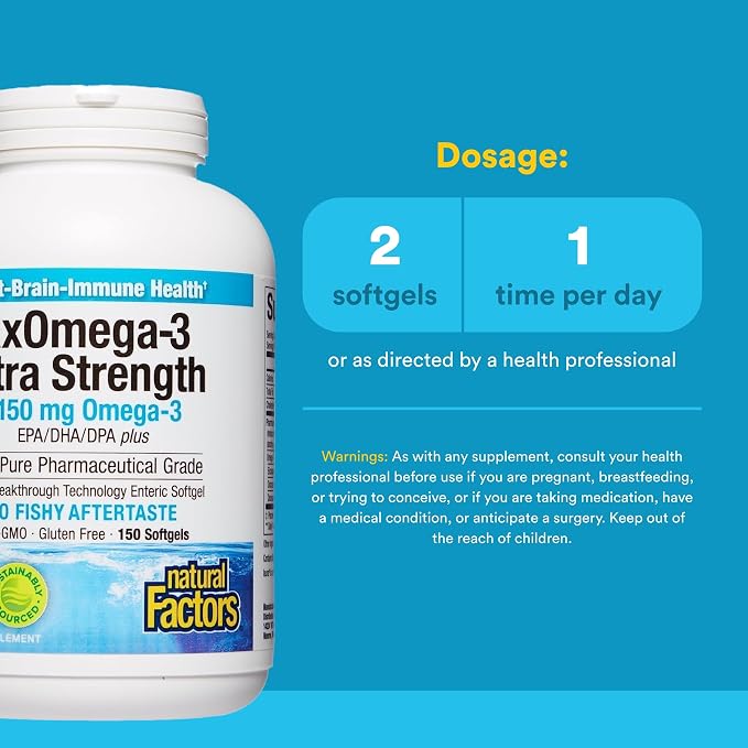 Natural Factors RxOmega-3 Ultra Strength - Brain & Heart Health Support - Eye Health Supplement with EPA & DHA - Supplement with Omega-3 Fatty Acids - 150 Softgels (75 Servings)