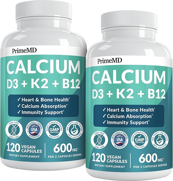 4-in-1 Calcium Supplements for Women and Men - Calcium with Vitamin D3 K2 5000 IU Supplement, 601mg per Serving for Heart, Bones & Body Defenses - Gluten-Free, Vegan-Friendly (240 ct)