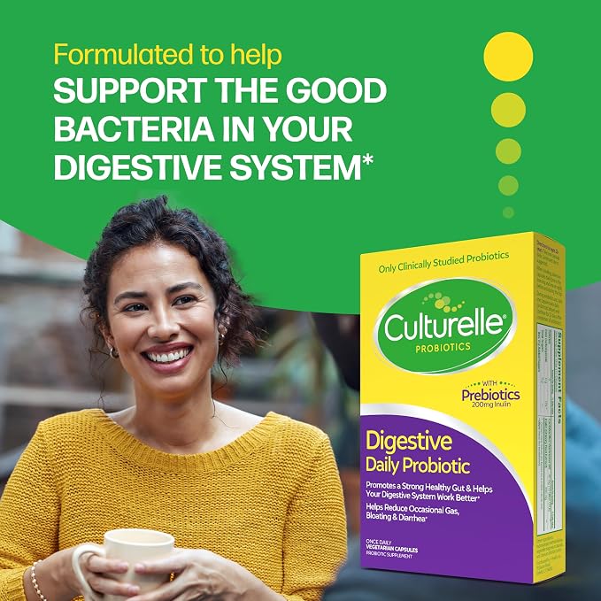 Culturelle Daily Probiotic Capsules For Men & Women, Most Clinically Studied Probiotic Strain, Digestive & Gut Health, Supports Occasional Diarrhea, Gas & Bloating, 1 Month Supply, 30 CT