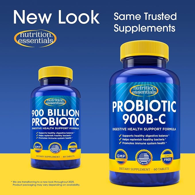 Nutrition Essentials Probiotics for Women and Men with Natural Lactase Enzyme & Prebiotic Fiber for Digestive Health - 80percent + Stronger Supplement for Gut Health Support - 3 Count of 60 Tablets