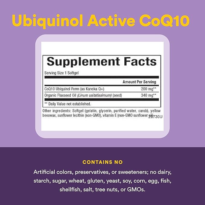 Natural Factors Ubiquinol 200 mg - Supports Heart Health & Natural Vitality - Antioxidant Support Supplement with Superior Absorption - Energy Support with Flaxseed Oil - 60 Softgels (60 Servings)