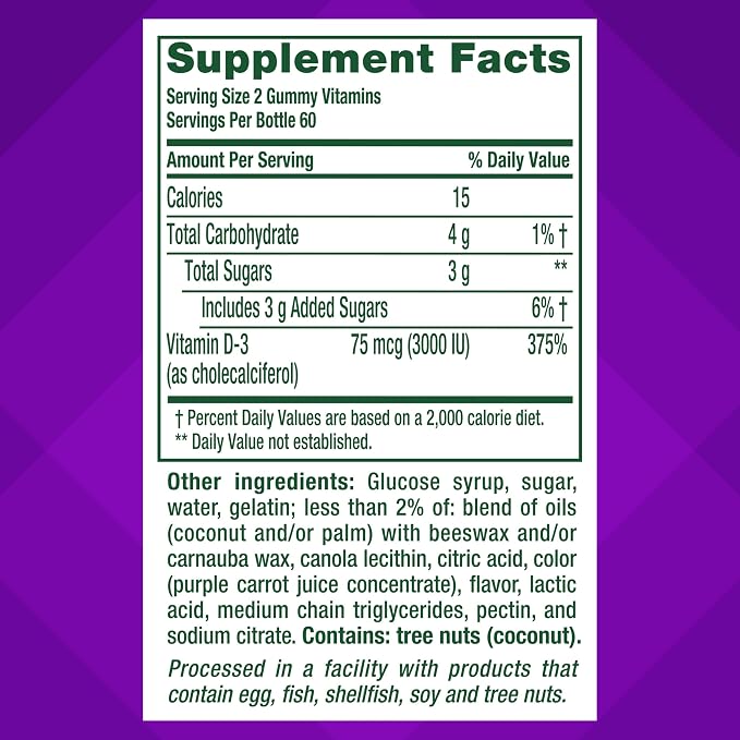vitafusion Extra Strength Vitamin D3 Gummy, Strawberry Flavored Bone and Immune System Support (1) 120 Count