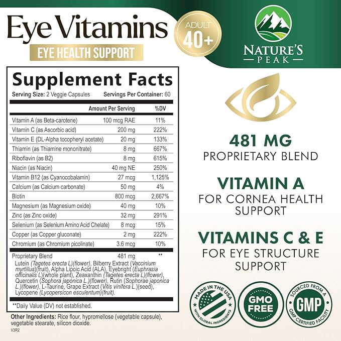Eye Vitamins Supplements - 3x Strength Eye Health Vitamin with Lutein and Zeaxanthin - Vision Macular Health & Dry Eyes Support With Zinc, Vitamins C E & Minerals, Bottled in USA - 120 Capsules