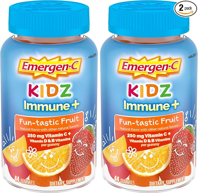 Emergen-C Kidz Vitamin C Immune Support Gummies Fun-Tastic Fruit 44CT Includes Zinc, Manganese, B Vitamins and Vitamin D for Back to School Essentials, (Pack of 2)