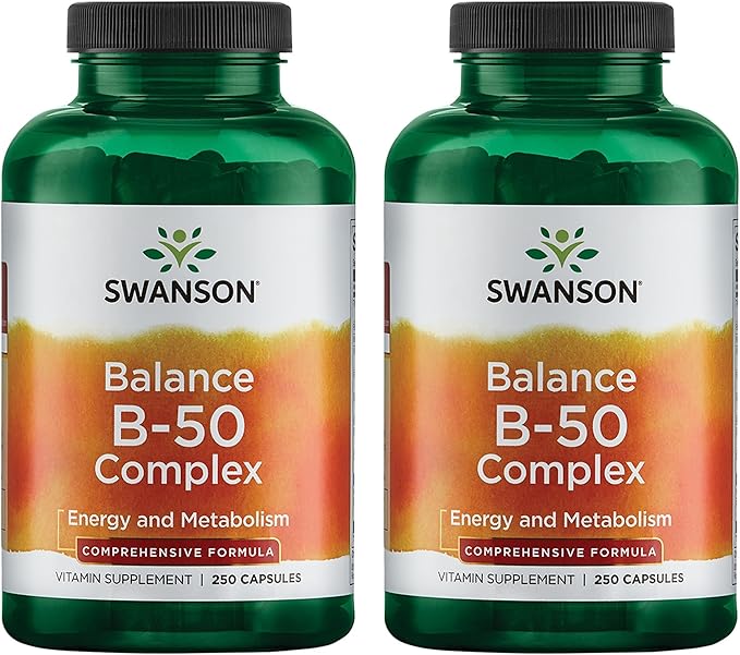 Swanson Balance B-50 High-Potency B Vitamin Complex for Busy Adults Seeking Immune, Heart, and Nervous System Support (250 Capsules)