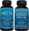 Viva Naturals 1250 mg Antarctic Krill Oil and 2,500 mg Triple-Strength Omega-3 Fish Oil Bundle, Providing Omega-3 EPA and DHA