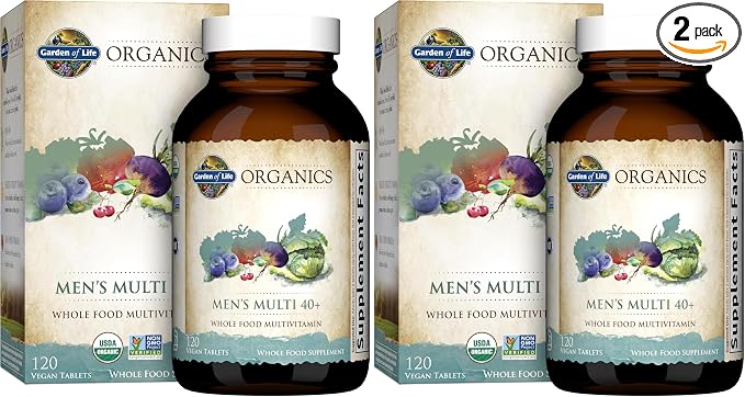 Garden of Life Organics Whole Food Multivitamin - Men 40+ 120 Tablets, Vegan Mens Multi for Health & Well-Being Certified Organic Whole Food Vitamins & Minerals for Men Over 40 Mens Vitamin(Pack of 2)