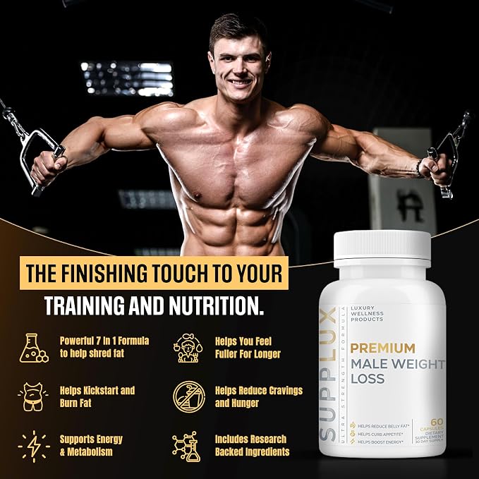 Premium Male Weight Loss - Fat Burner for Men - Supports Healthy Pathways Associated with GLP-1 Activity - Appetite Suppressant, Energy Booster, Helps Sustain Muscle - 60 Unisex Capsules