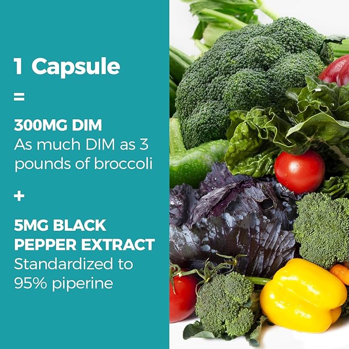 DIM Supplement for Women & Men, Estrogen Metabolism, Hormone Balance & Menopause Support, DIM 300 mg with Black Pepper Extract, High Absorption, 90 Capsules