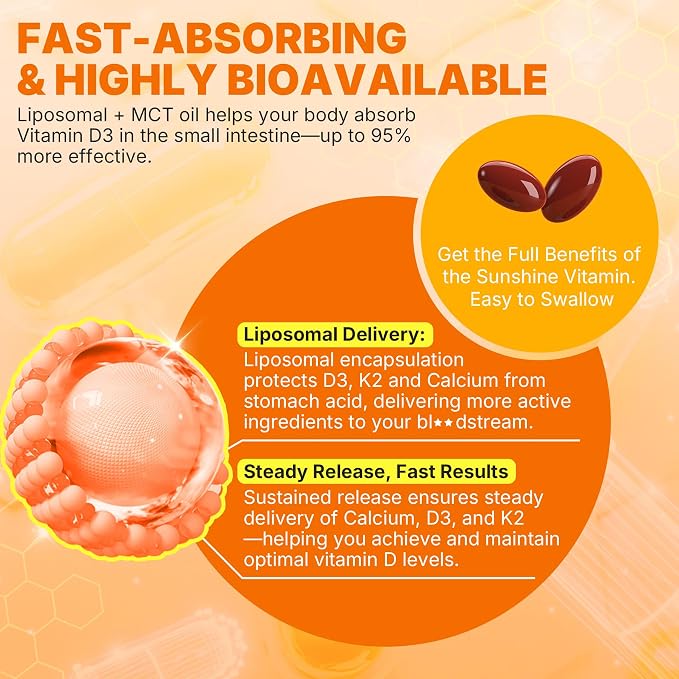 Vitamin D3 20,000 IU + K2 Vitamin (MK4 & MK7) 200mcg + Calcium Citrate, Optimal Vitamin D3 K2 Softgel - Strong Bone & Muscle, Calcium Absorption, Helping Vitamin D Deficiencies, Easy to Swallow, 1Pack