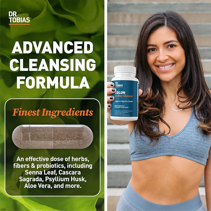 Dr. Tobias Colon Cleanse - Constipation Relief & Gut Health Support for Women & Men | 14 Day Colon Cleanser for a Gentle Colon Detox & Gut Flush - 28 Capsules (1-2 Daily)