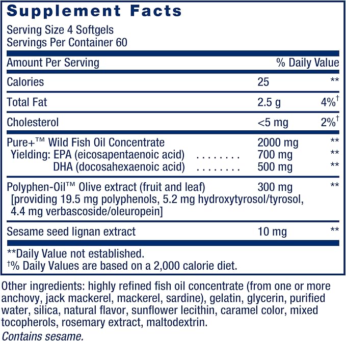 Life Extension Super Omega-3 EPA/DHA Fish Oil, Sesame Lignans & Olive Extract – Heart Health, Brain Health, Inflammation Health Support, Gluten-Free, Easy to Swallow, Non-GMO, 240 Softgels