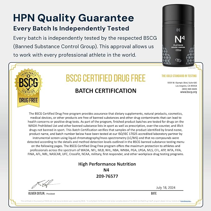 HPN N(4) Icelandic Omega-3 Fish Oil, 3,000 mg DHA & EPA | Increase Muscle Growth, Joint, and Brain Health | No Heavy Metals or Toxins | 90 Softgel Capsules