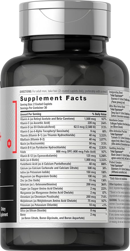Horbäach Mens Multivitamins 50 Plus | 60 Caplets | with Calcium, Magnesium, Vitamin A, B, C, D & E | 50+ Advanced Formula | Non-GMO & Gluten Free Supplement