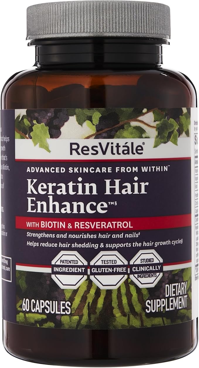 ResVitále Keratin Hair Enhance - Keratin Supplement for Hair Growth - 60 Capsules