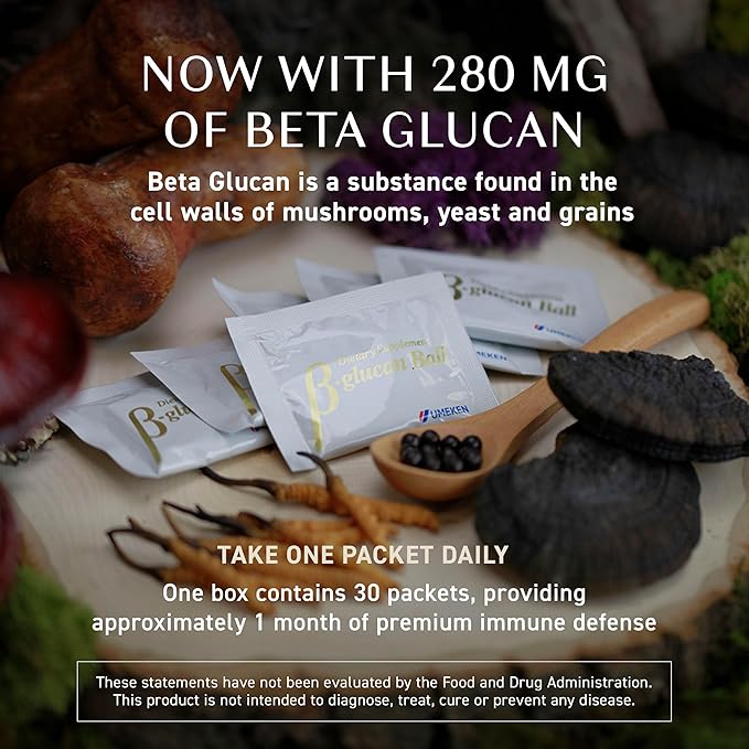 Umeken Beta Glucan, Immune Boost, Mushroom Extract, Dietary Supplement, Blend of 9 Premium Mushroom Extract Packets, Easy to Take Beta Glucan Supplements, 1 Month Supply, 30 Count Box, Pack of 1