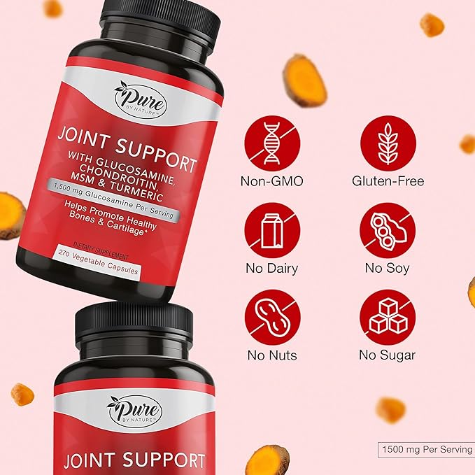 Pure By Nature Joint Support, Glucosamine with Chondroitin Turmeric MSM Boswellia Supplement, 270 Capsules