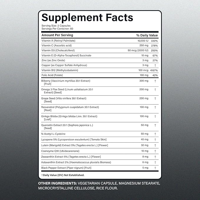 ACAPPELLA Grape Seed Extract Capsules with Omega 3 Capsules Bilberry Lutein Zeaxanthin Lycopene Resveratrol Supplement - 120 Count