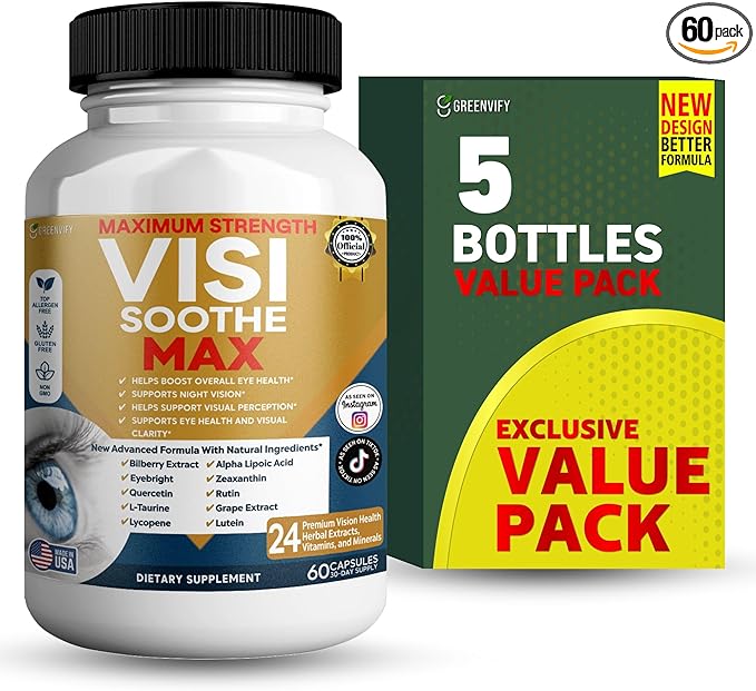 Vision Soothe Max Eye Health Supplement, 60 Capsules, 24 Herbal Extracts with Vitamins and Minerals, Maximum Strength (5)