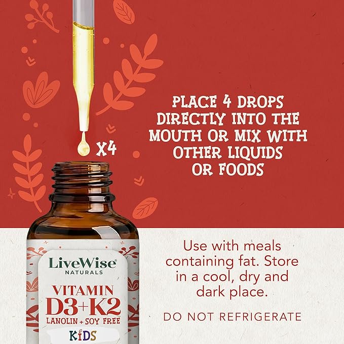 Vitamin D3 K2 Kids Liquid Drops - 112 Servings, Ultra Concentrated Formulation, Fast Absorption 800 IU & 35 MCG for Calcium & Bone Support - Daily Nutritional Support Parents Trust