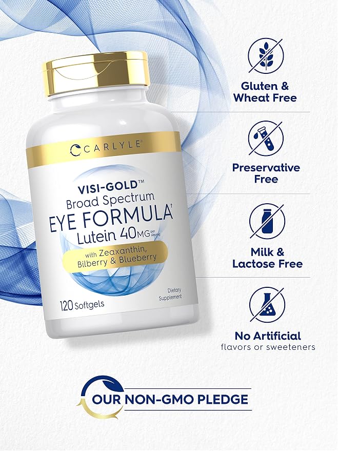 Carlyle Eye Health Supplement | 120 Softgels | with Lutein 40mg, Zeaxanthin, Bilberry and Blueberry | Broad Spectrum Eye Support Vitamins | Non-GMO, Gluten Free Formula