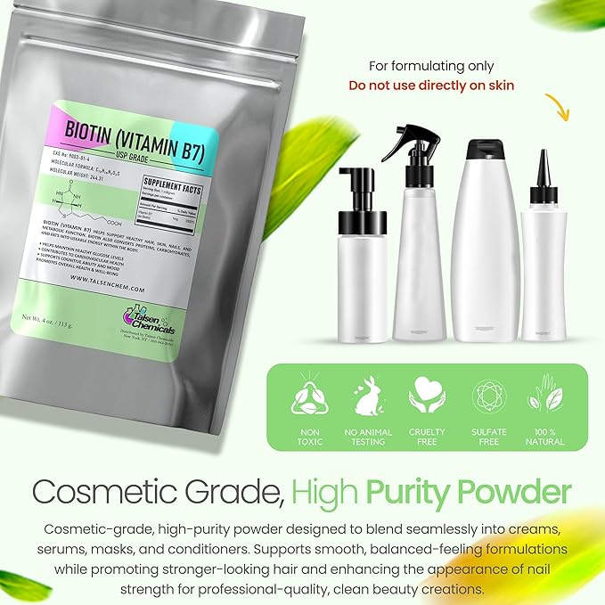 Biotin (Vitamin B7) Powder Vitamin B7 Powder for Hair, Skin, and Nail Health, Biotin Vitamin Non-GMO, Gluten-Free (4 Ounce / 113 Grams)