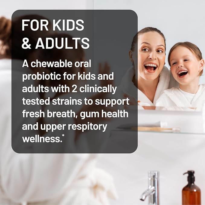 NatureWise Oral Probiotics for Mouth Bad Breath - Chewable Sugar-Free Mint - Lactobacillus reuteri Chewable - Oral Probiotics for Kids & Adults - Non-GMO USA Manufactured - 30 Count[30-Day Supply]