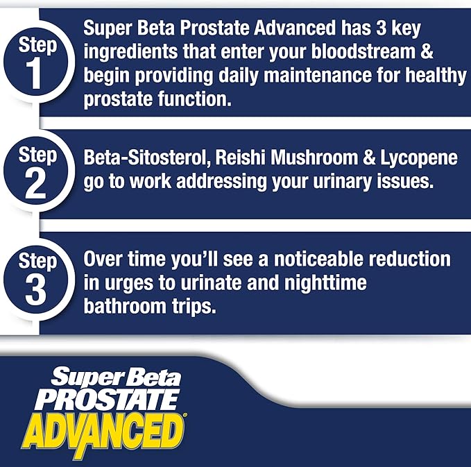 SUPER BETA PROSTATE Advanced – Promote Sleep, Support Bladder Emptying. Prostate Support Supplement for Men's Health with Beta Sitosterol, not Saw Palmetto. (120 Caplets, 2-Pack)