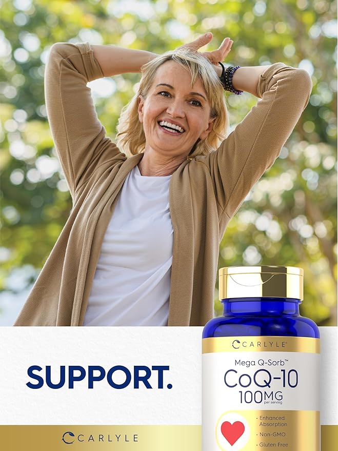 Carlyle CoQ10 100mg Softgels | 240 Count | Mega Q-Sorb Coenzyme Q-10 | with Black Pepper Extract | Non-GMO and Gluten Free Supplement