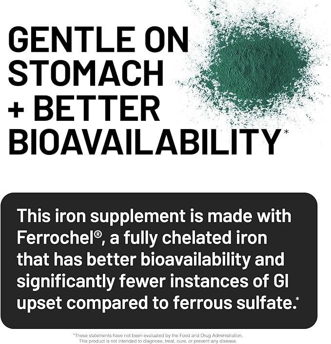 NatureWise Vegan Iron Supplement for Women & Men - Gentle on Stomach High Absorption - Coated Iron Bisglycinate Tablets + Vitamin C, Methyl B12, Folate & Organic Food Blend - 30 Tablets[30-Day Supply]