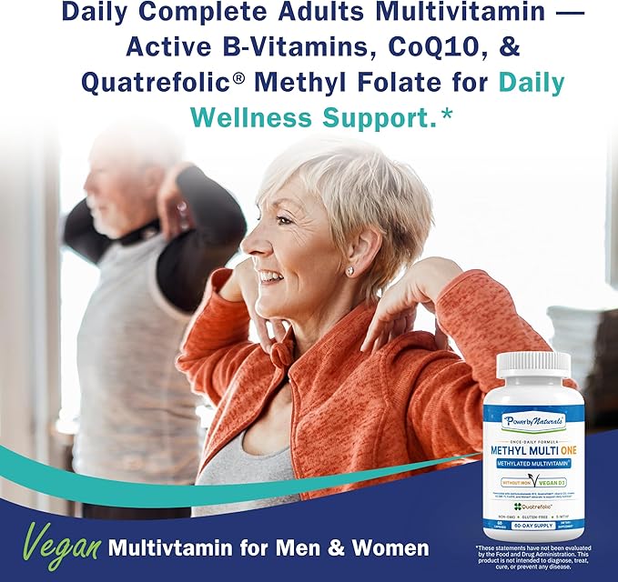 Power By Naturals Methyl Multi One – Iron-Free Methylated Multivitamin with 5-MTHF, Methyl B12 & CoQ10 – Methylation Support for Men & Women – Vegan, Non-GMO – 60 Capsules (2-Month Supply)
