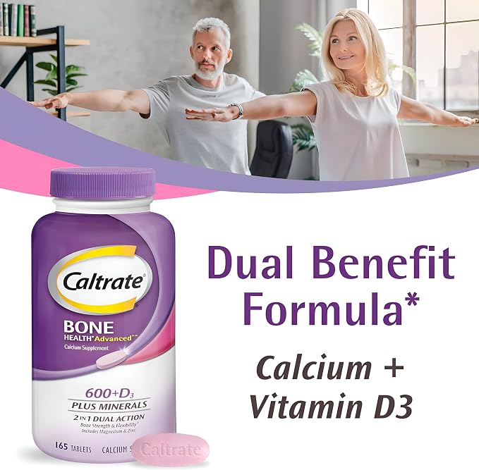 Caltrate 600+D3 Plus Minerals Calcium and Vitamin D Supplement Tablets, Bone Health and Mineral Supplement for Adults - 60 Count