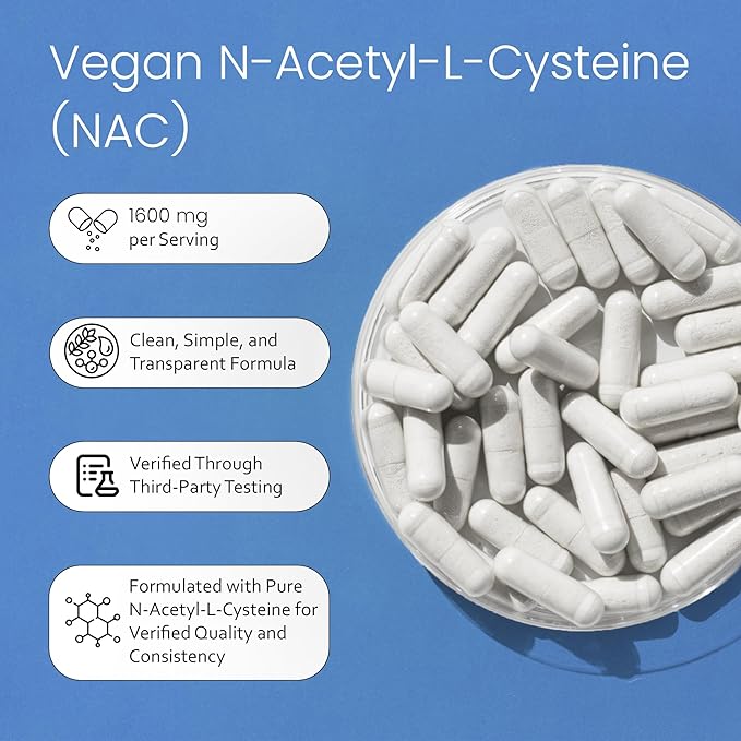 NaturaLife Labs N-Acetyl-L-Cysteine (NAC) 1600 mg – 100 Capsules, Non-GMO & Gluten-Free