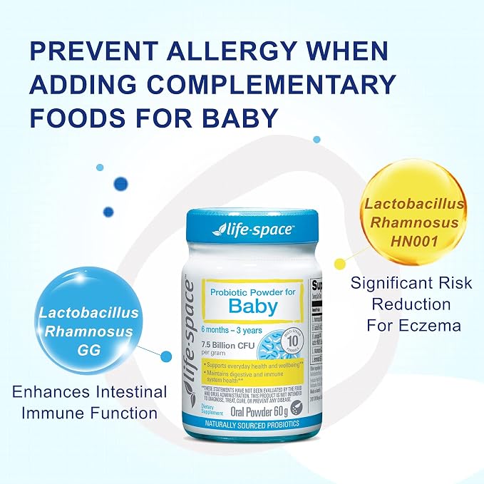 Life-Space 60 Grams, for 0-36 Month Baby, 7.5 Billion CFU & Multi Strain, Balance Microflora, Supports Digestive Health & Nutrient Absorption & Immunity, No Refrigeration Probiotic Powder for Baby