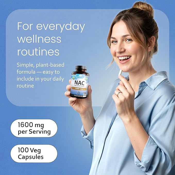 NaturaLife Labs N-Acetyl-L-Cysteine (NAC) 1600 mg – 100 Capsules, Non-GMO & Gluten-Free