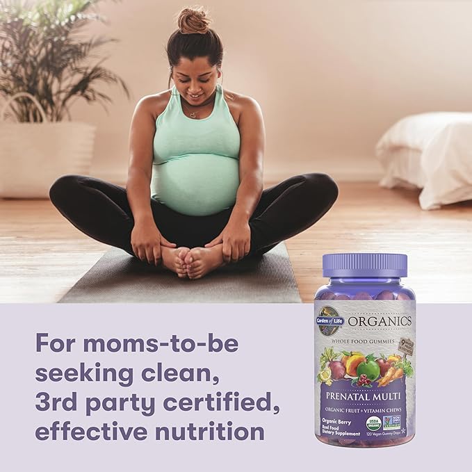 Garden of Life Organics Prenatal Gummies Multivitamin with Vitamin D3, B6, B12, C & Folate for Healthy Fetal Development – Organic, Non-GMO, Gluten-Free, Vegan, Berry Flavor, 30 Day Supply