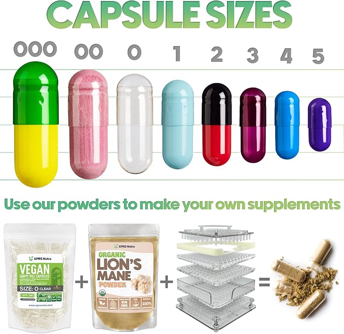 XPRS Nutra Vegan Size 000 Separated Capsules- 100 Count Premium Empty Caps Separated in Bags - Clear Empty Capsules - 000 Pills for DIY Supplement Filling