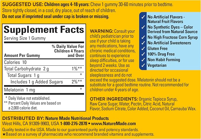 Nature Made Kids First Sleep Melatonin Gummies, 100% Drug-Free Sleep Aid, Kids Sleep Gummies for Restful Sleep, 45 Count