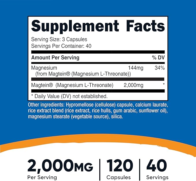 Nutricost Magnesium L-Threonate As Magtein 2000mg, 120 Capsules - Non-GMO, Gluten Free, Vegetarian Friendly
