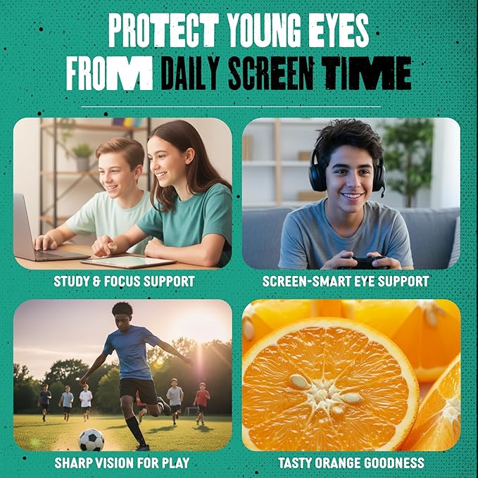 SAM+LEO Eye Vitamin Gummies with Lutein & Zeaxanthin for Kids & Teens - Eye & Vision Health Support Supplement Gummies + Vitamins A, E, & C | Vegan & Gluten Free Supplement - Orange Flavor (60 ct)