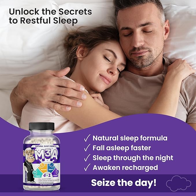 M3A Sleep Support - Magtein, Apigenin Melatonin with L-Theanine - 90 Capsules - 2 Pack - Premium 4-in-1 Non-Habit Forming Natural Sleep Aid - Restful Nights and Refreshing Mornings by Bored Nutrition