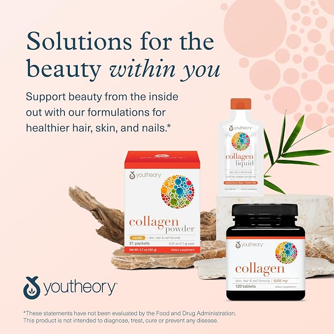 Youtheory Advanced Collagen - 6,000 mg - with Vitamin C - for Hair, Skin & Nails* - Collagen Supplements for Women and Men - 120 Tablets (Pack of 2)